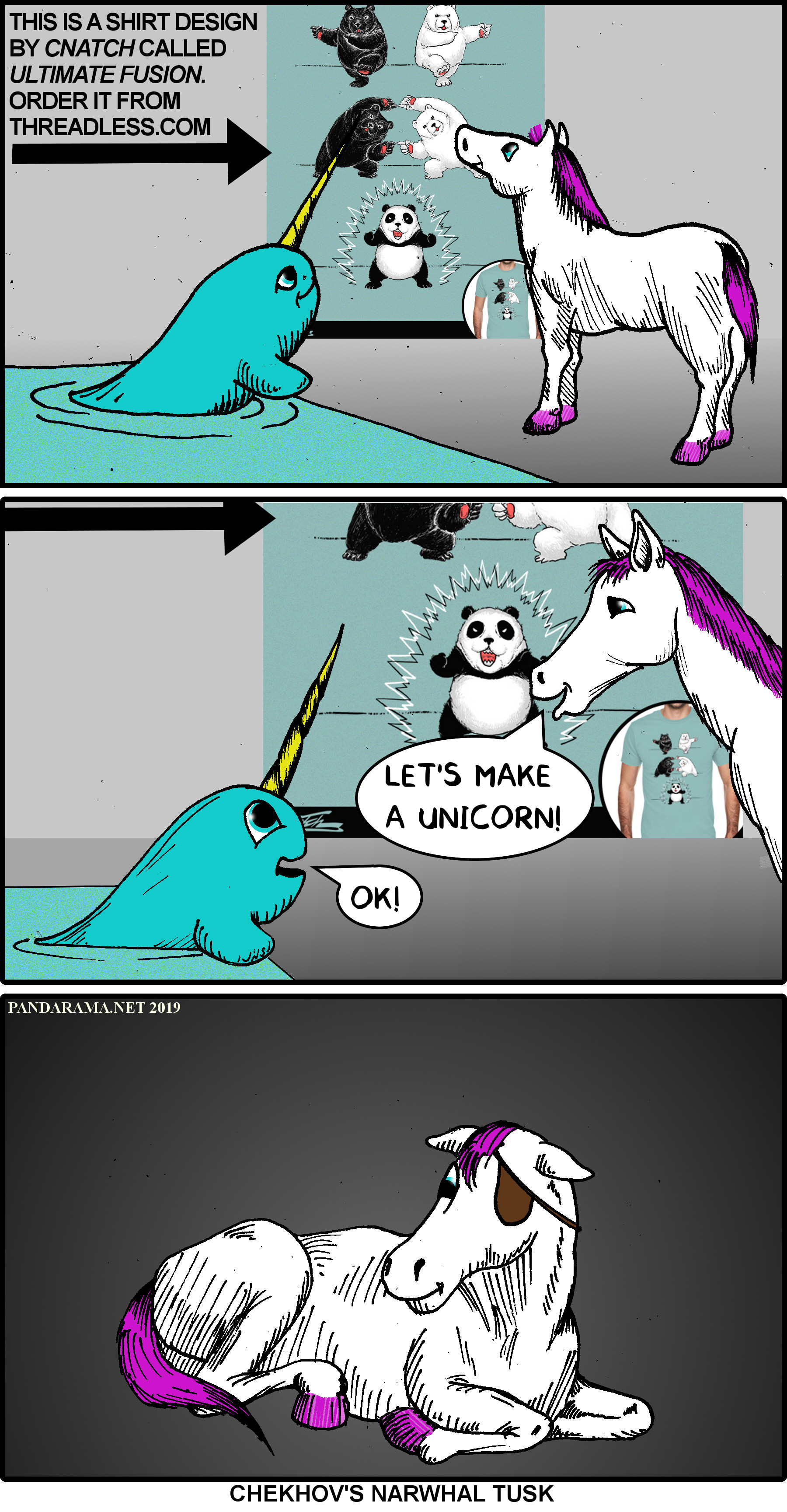 cartoon. ultimate fusion of narwhal and horse is poked horse eye.