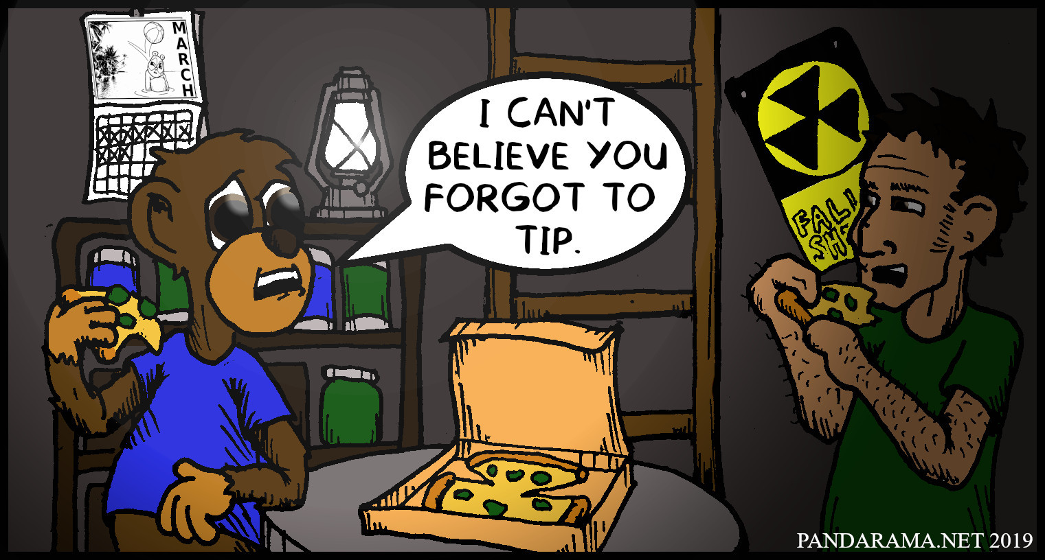 pizza delivered to fallout shelter, but no tip.