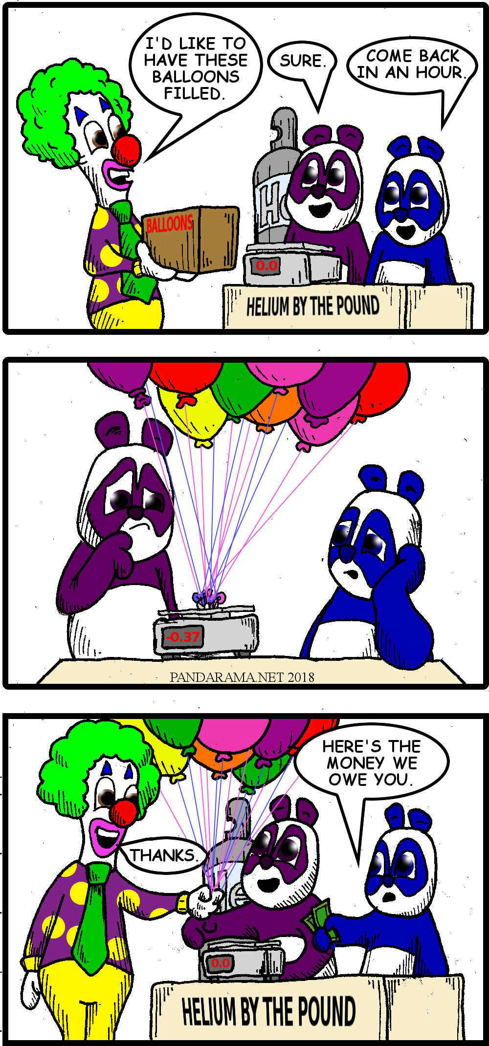 pandas lose money on a balloon inflation station selling helium by the pound.