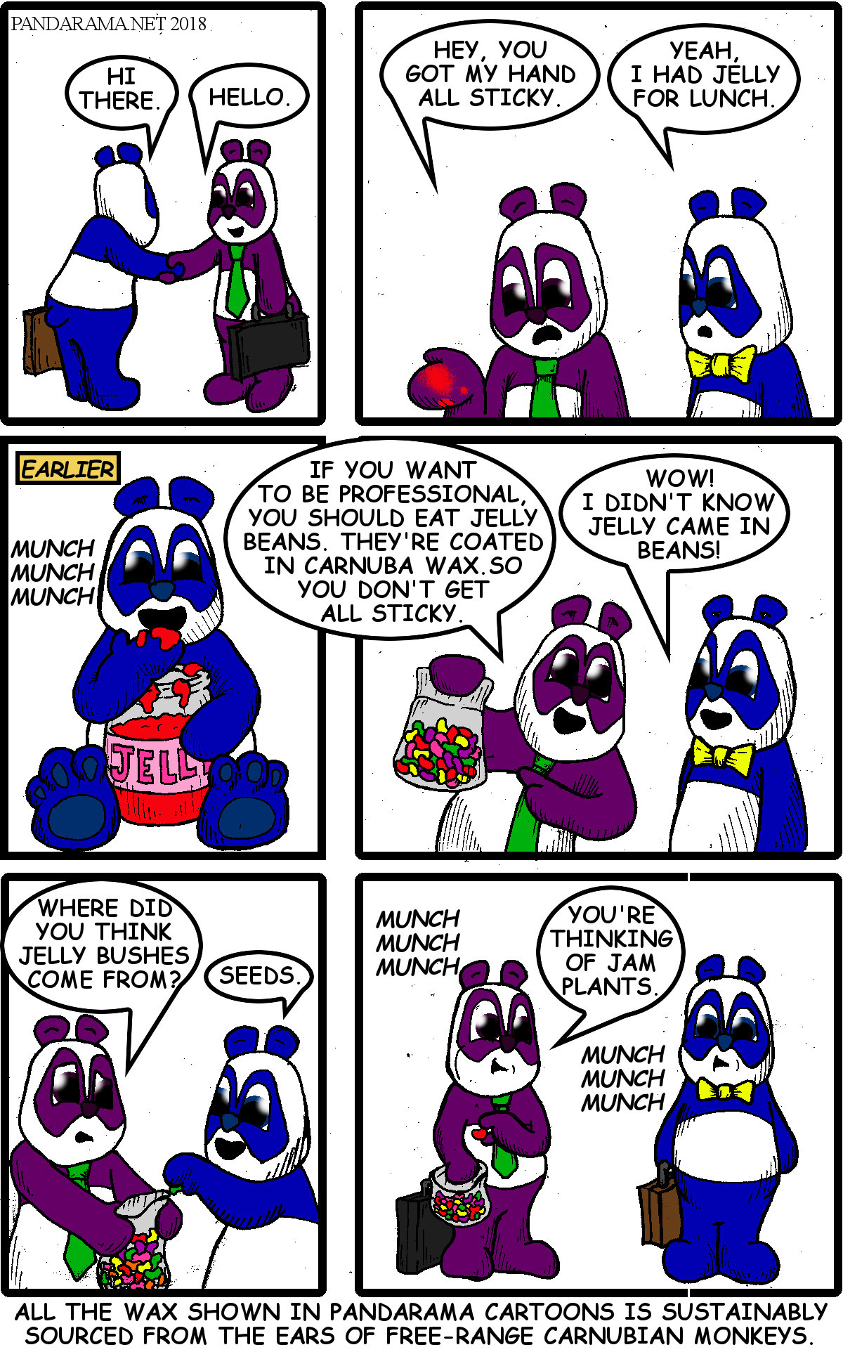 a cartoon where panda learns that jelly beans don't get your hand sticky like eating jelly.