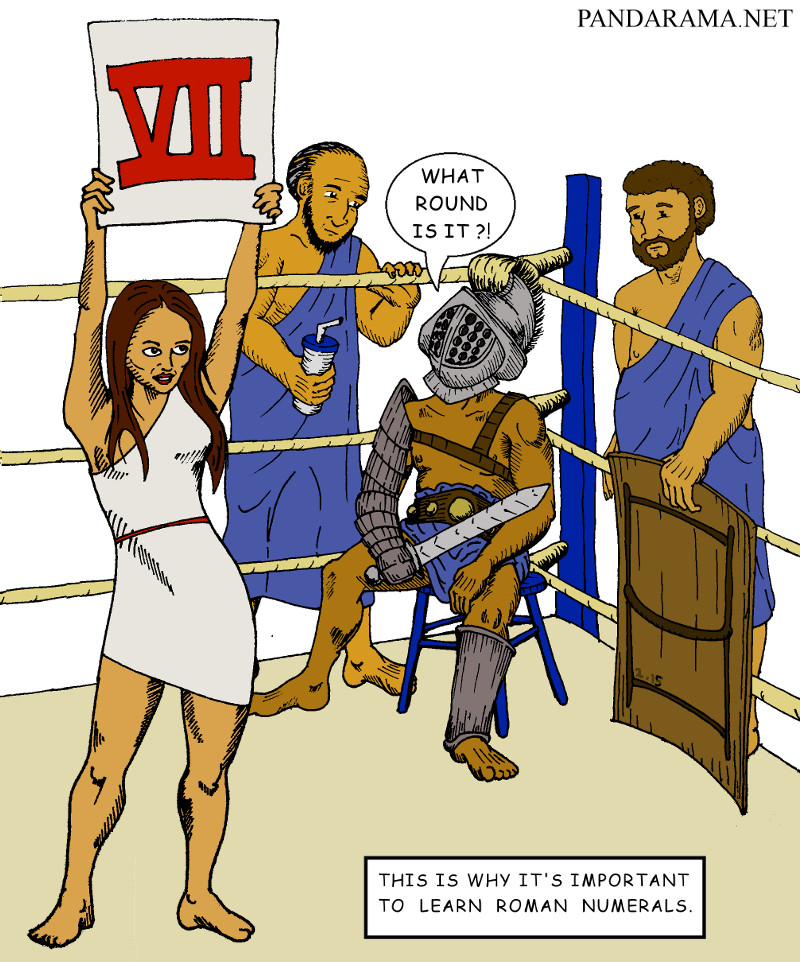 cartoon where gladiator doesn't know what round it is because the ring girl's cards are in roman numerals.