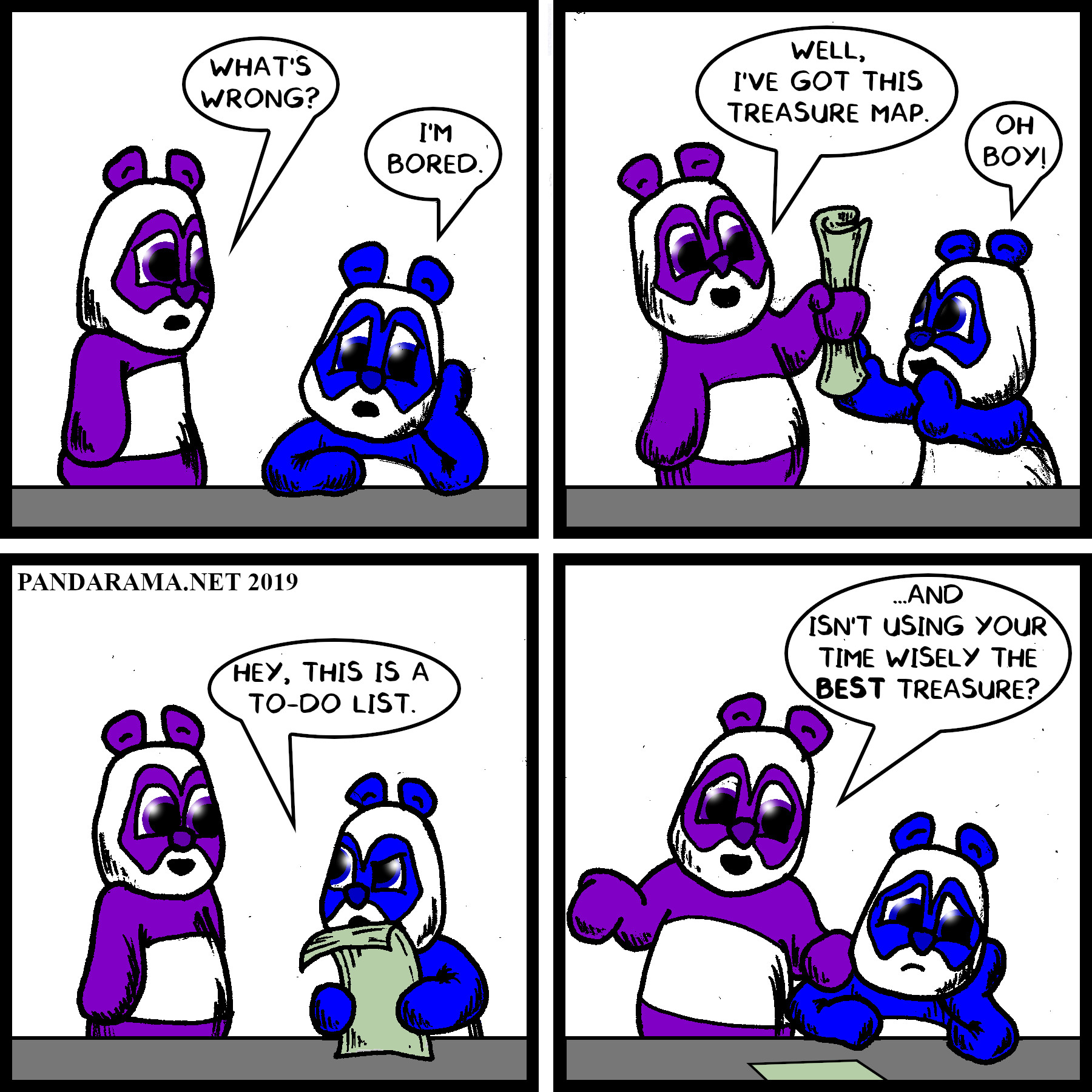webcomic. bored panda learns that a to-do list is treasure map to productivity