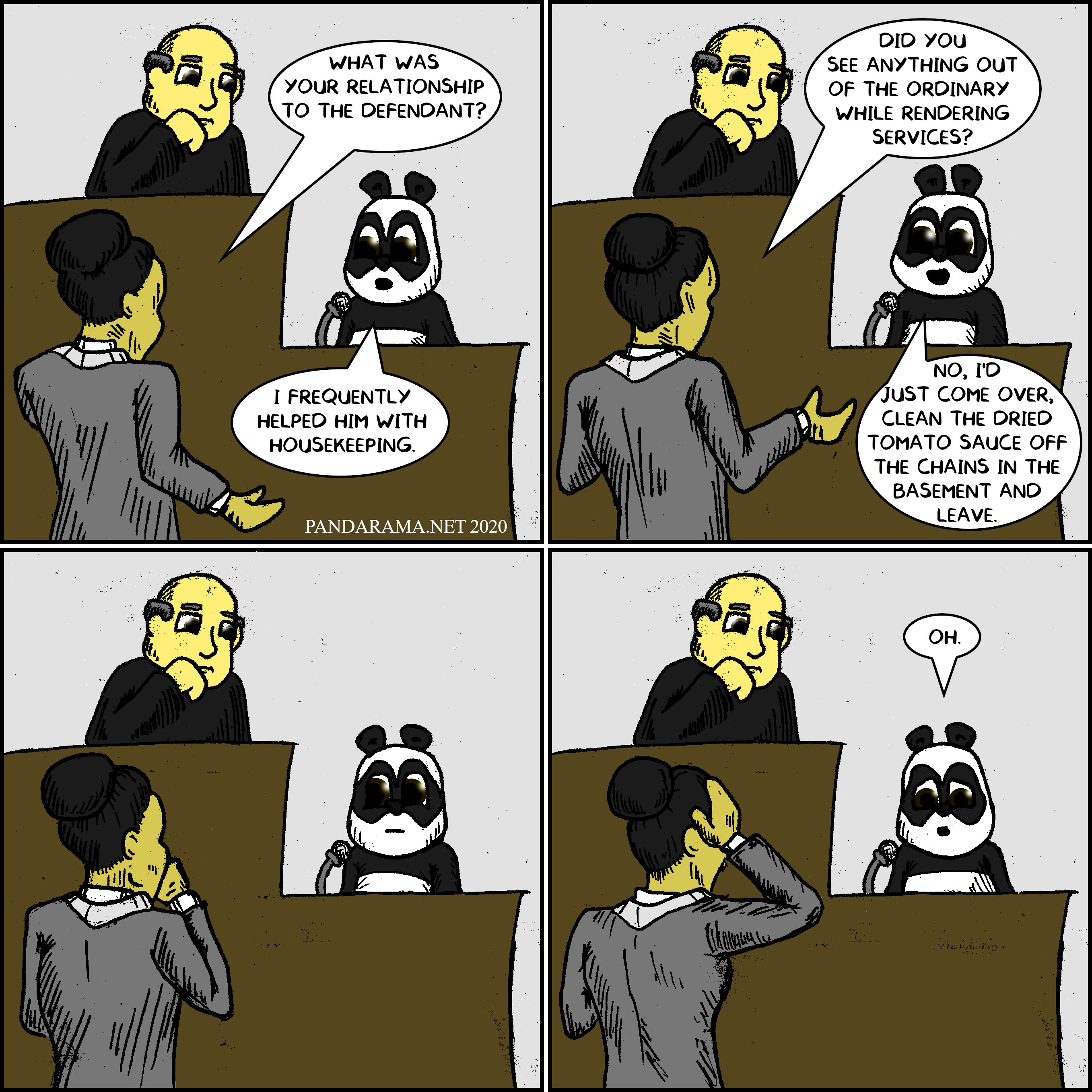 comicstrip. panda. witness stand. webcomic.